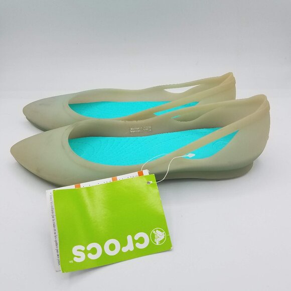 Crocs Shoes Womens 7 Rio Slip On Pointed Ballet Flats Platinum Pool 16265-0BD - Picture 1 of 8